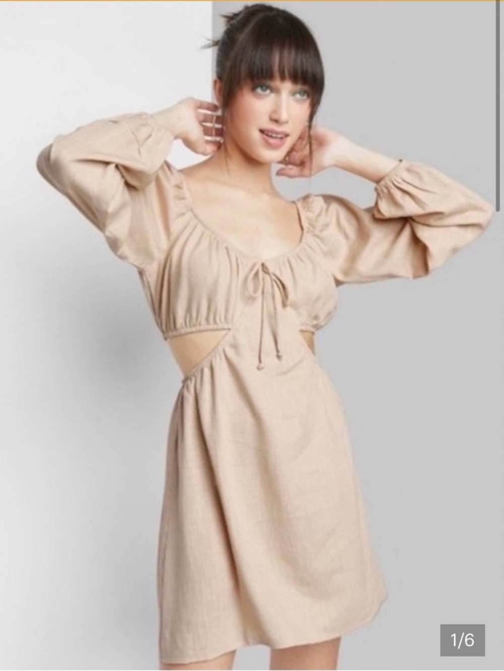wild fable Beige Tie-Detail Mini Dress